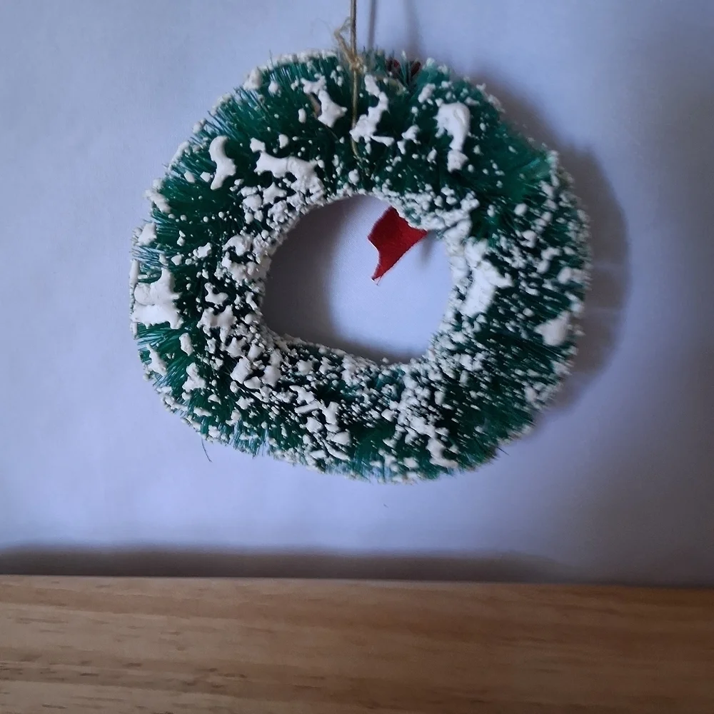 Festive Green Holiday Wreath with Red Bow Christmas Ornament 4x4